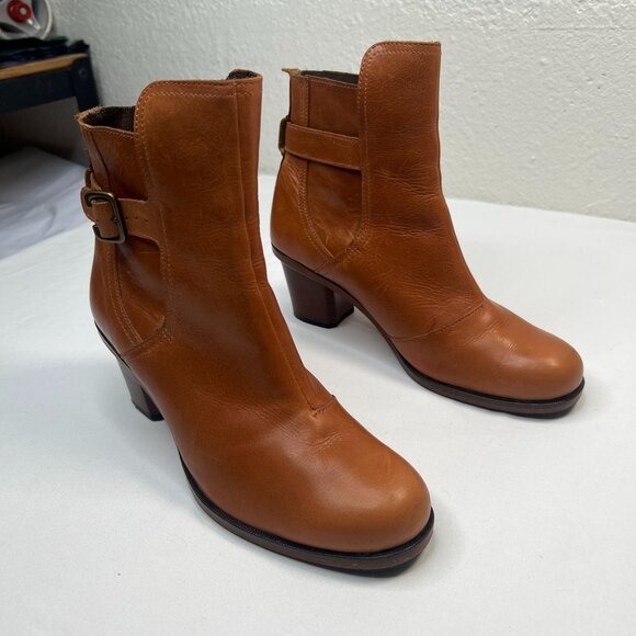 Anthropologie J Shoes Hardwick Booties Leather Buckle Block Heel Booties Brown 7 - Picture 5 of 13